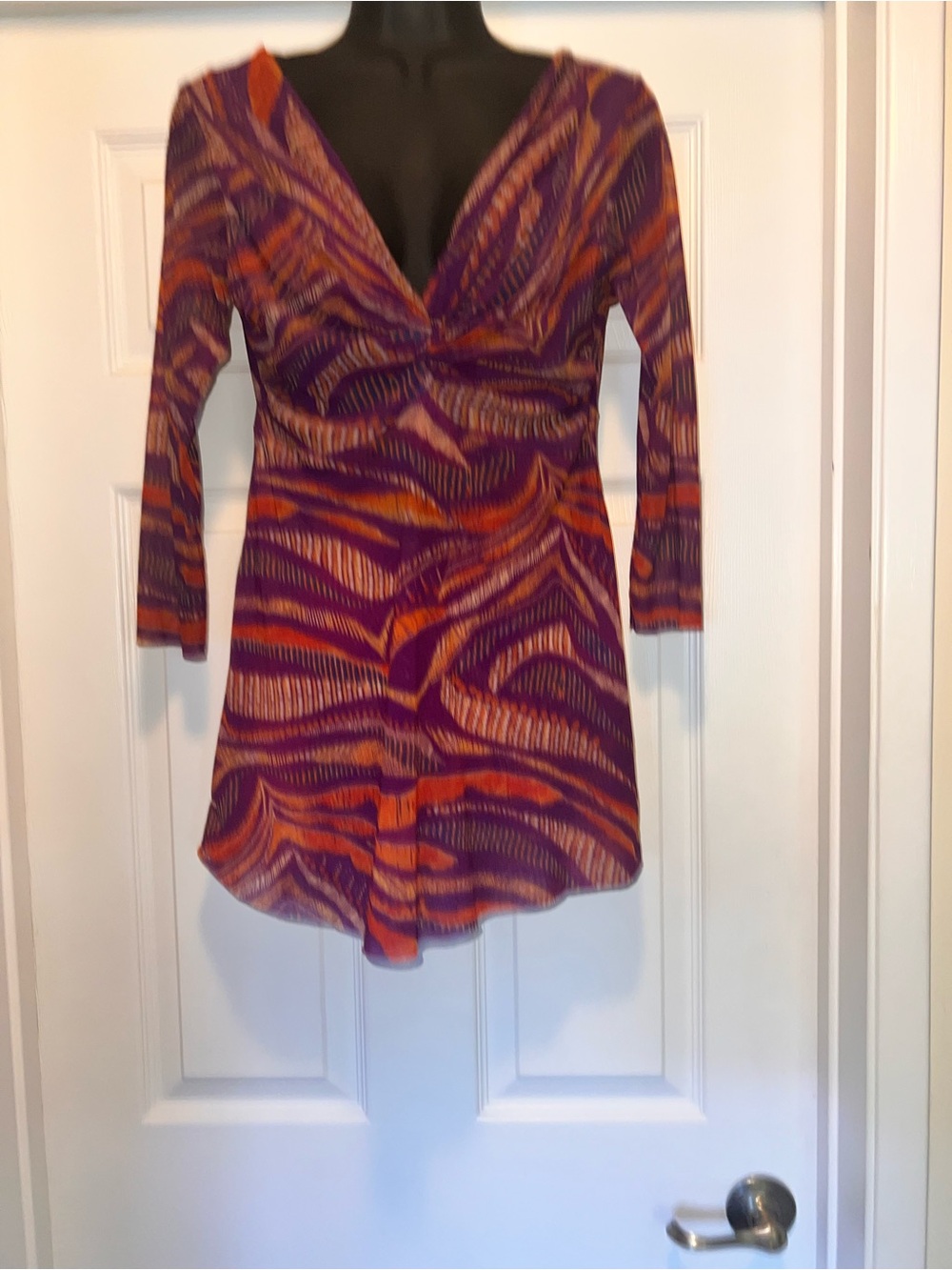 Sweet Pea Purple and Orange Abstract Tunic Top , Size M